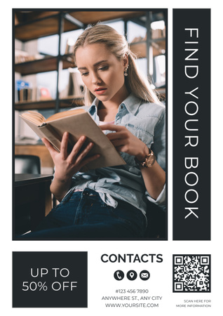 Woman is reading in Bookstore Poster Design Template