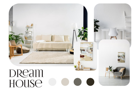Colagem de Design de Interiores da Casa dos Sonhos em Cinza Mood Board Modelo de Design