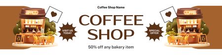 Ontwerpsjabloon van Twitter van Perfect Coffee Shop biedt drankjes en gebak voor de halve prijs