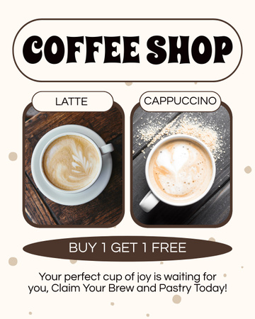 Lovely Latte And Cappuccino With Promo Offer Instagram Post Vertical Design Template