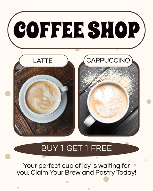 Lovely Latte And Cappuccino With Promo Offer Instagram Post Vertical – шаблон для дизайна