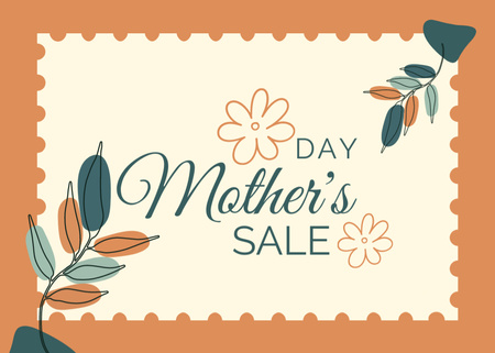 Platilla de diseño Sale on Mother's Day Holiday with Leaves Illustration Postcard 5x7in