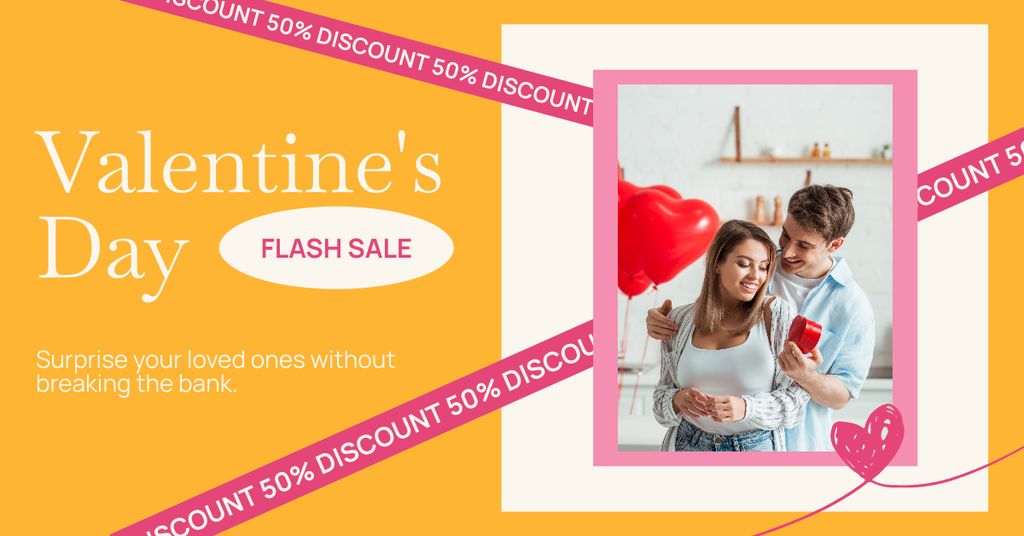 Valentine's Day Flash Sale At Half Price For Presents Facebook AD Design Template