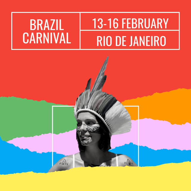 Carnival Announcement with Girl in Feather Hat Instagram Design Template