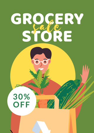 Smiling Man with Paper Bag of Groceries Flayer Design Template