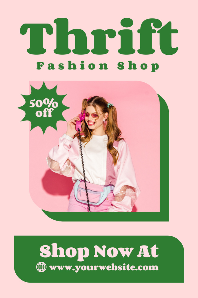 Ontwerpsjabloon van Pinterest van Teenage girl for thrift fashion shop