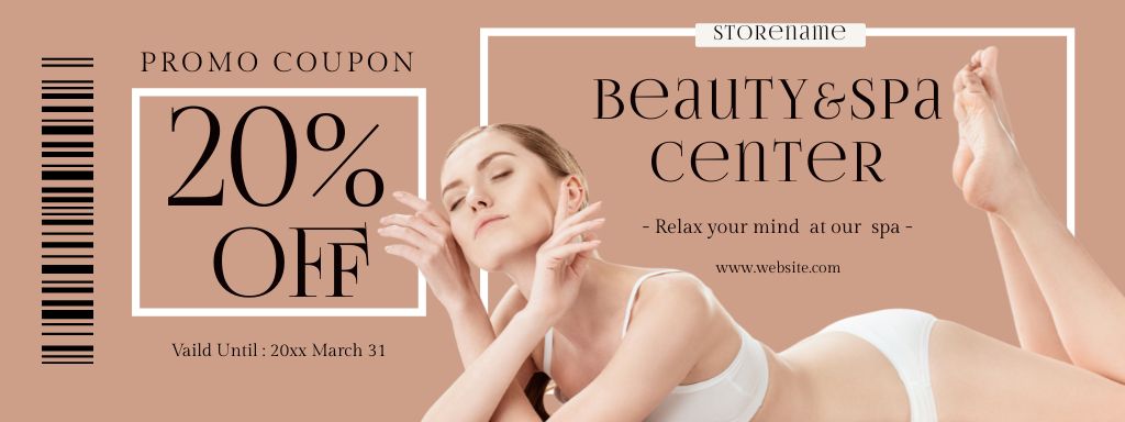 Spa Center Advertising with Beautiful Woman Couponデザインテンプレート