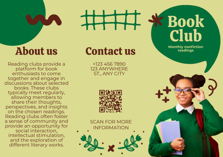 Book Club Ad with Reader in Glasses Brochure Design Template