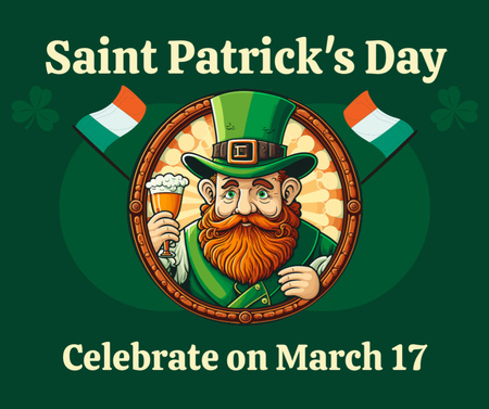 Patrick's Day Celebration Announcement with Red Bearded Man Facebook Design Template