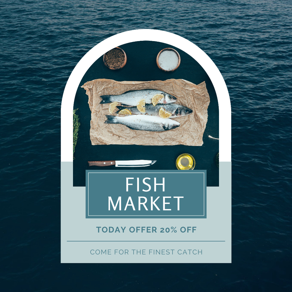 Ad of Fish Market with Knife near Board Instagram Design Template