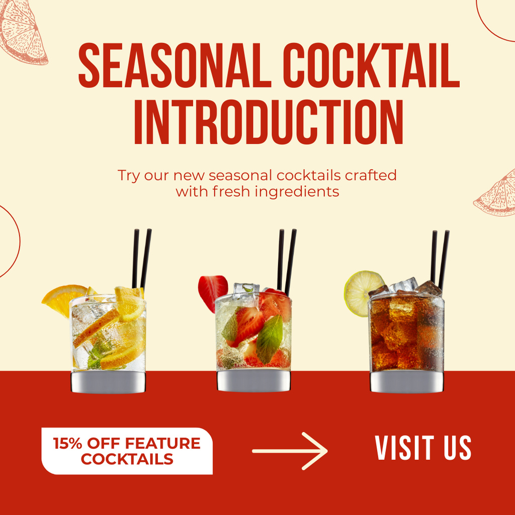 Variety of Seasonal Cocktails at Discount Instagram AD Šablona návrhu