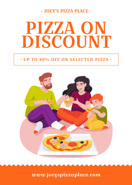 Offer of Pizza on Discount with Illustration of Family Flayer Tasarım Şablonu