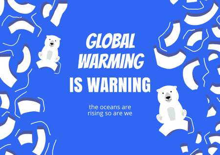 Global Warming Awareness with Cute Polar Bears Poster B2 Horizontal Design Template