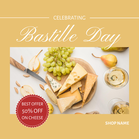 Plantilla de diseño de Anuncio de venta de queso del Día de la Bastilla Instagram 