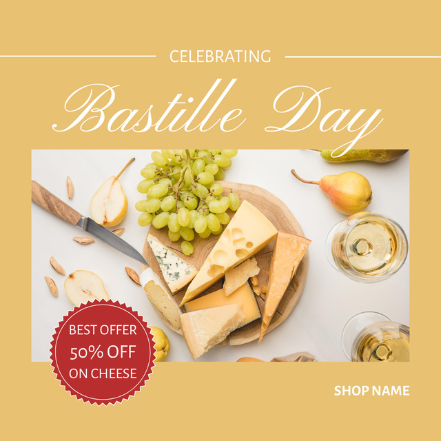 Bastille Day Cheese Sale Announcement Instagram Šablona návrhu