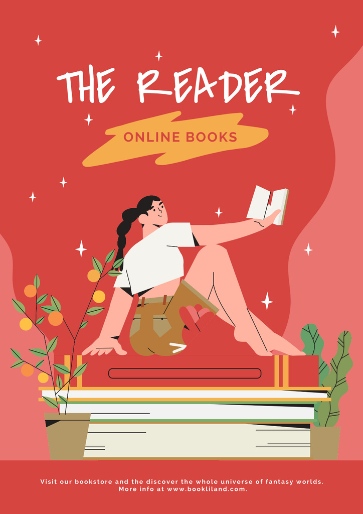 Girl Reading Books Online Posterデザインテンプレート