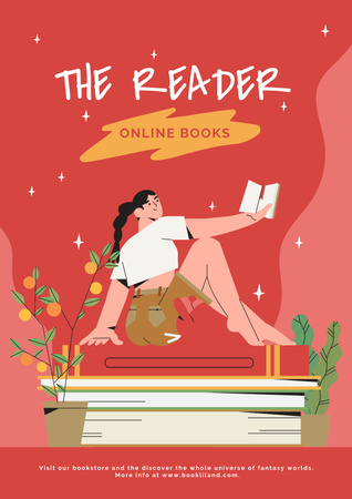 Girl Reading Books Online Poster – шаблон для дизайну