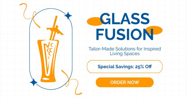 Glassware Offer with Illustration of Cocktail Facebook AD – шаблон для дизайна