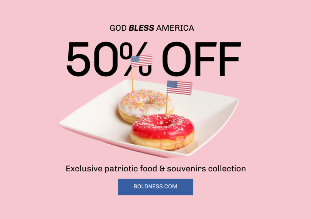 USA Independence Day Sale Announcement with Donuts Flyer A5 Horizontal Tasarım Şablonu