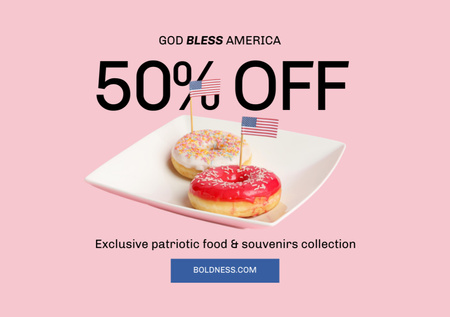 USA Independence Day Sale Announcement with Donuts Flyer A5 Horizontal Design Template