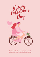 Happy Valentine's Day Greeting With Couple On Bicycle
