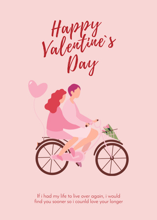 Happy Valentine's Day Greeting With Couple On Bicycle Postcard A6 Vertical Design Template