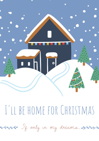 Christmas Inspiration with Decorated House Postcard A5 Vertical Design Template