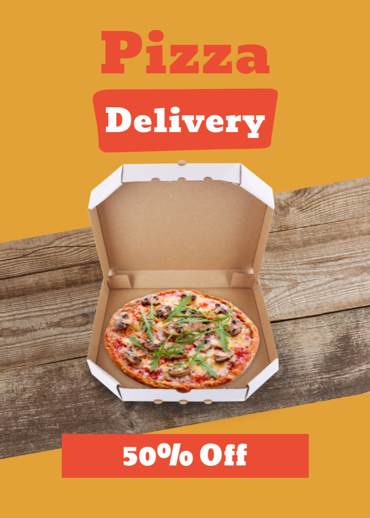 Ontwerpsjabloon van Flayer van Offer Fast Delivery Pizza in Box