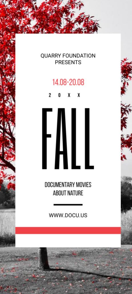 Film Festival Notification With Red Autumn Tree Invitation 9.5x21cm – шаблон для дизайну