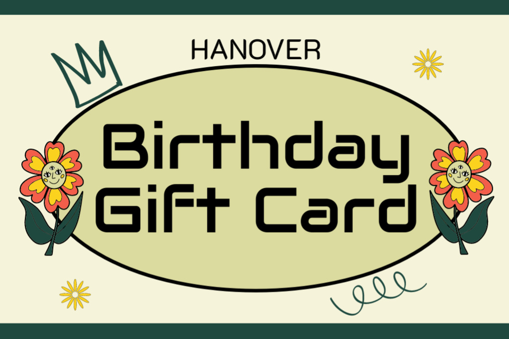 Birthday Voucher with Cartoon Flowers Gift Certificateデザインテンプレート