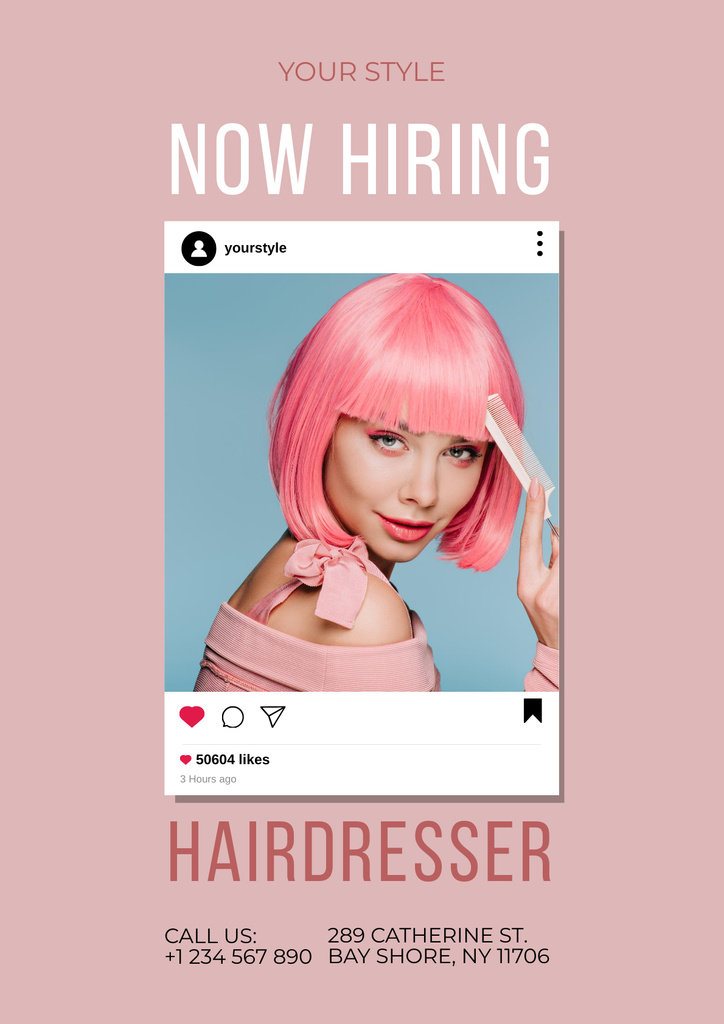 Ontwerpsjabloon van Poster van Hairdresser Vacancy Ad with Woman with Scissors