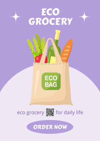 Ontwerpsjabloon van Flayer van Eco Supermarket With Eco Products And Bag