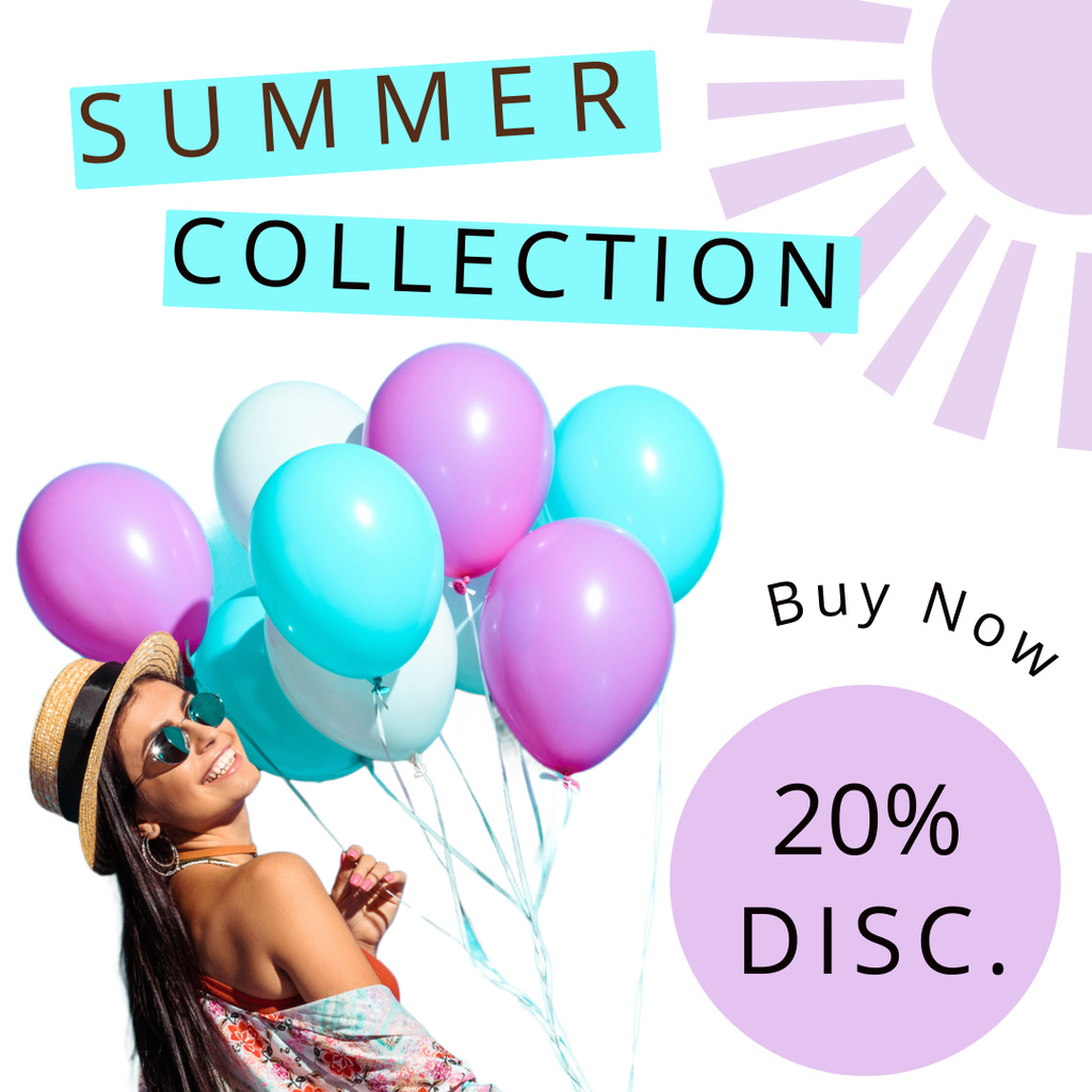Fashion Summer Collection Sale Offer with Bright Balloons Instagram tervezősablon