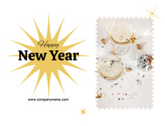 New Year Holiday Greeting with Champagne in Glasses