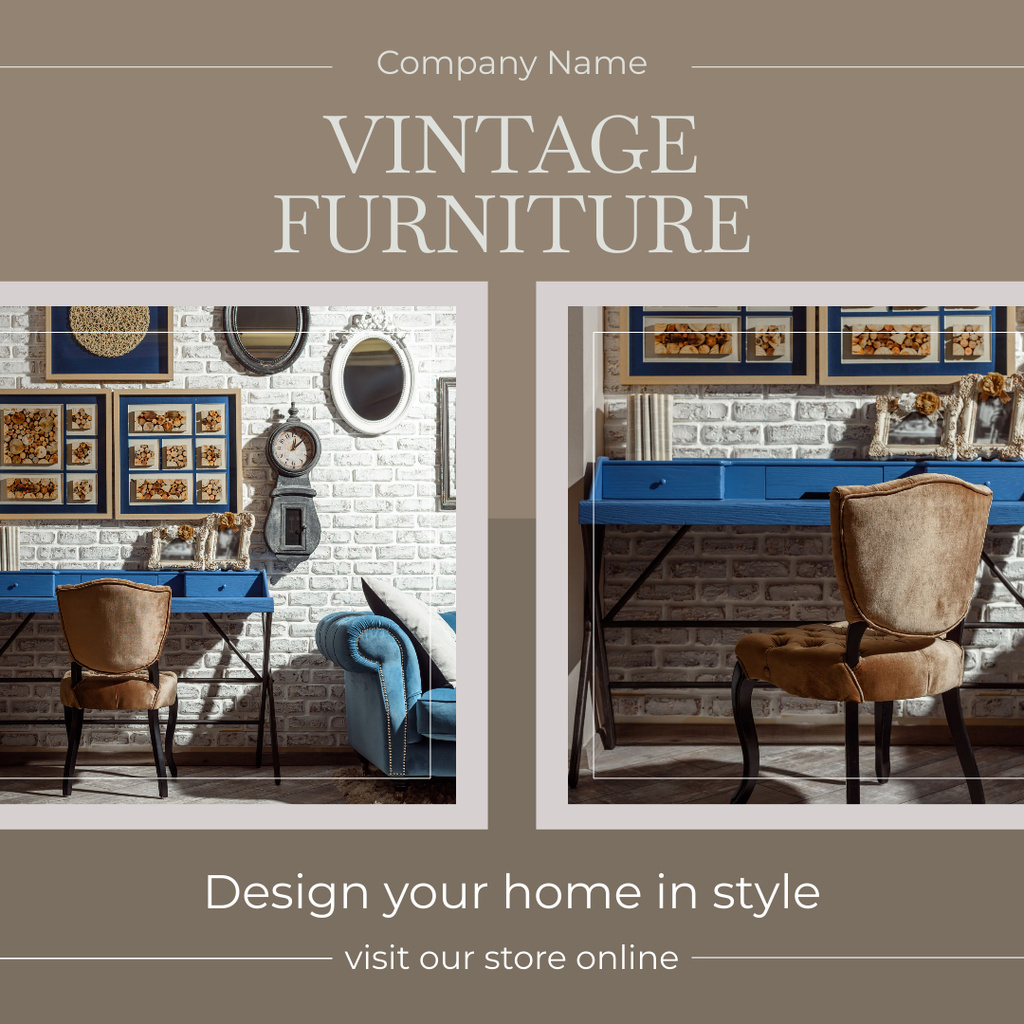 Vintage Set Of Furniture For Home In Antique Store Offer Instagram ADデザインテンプレート