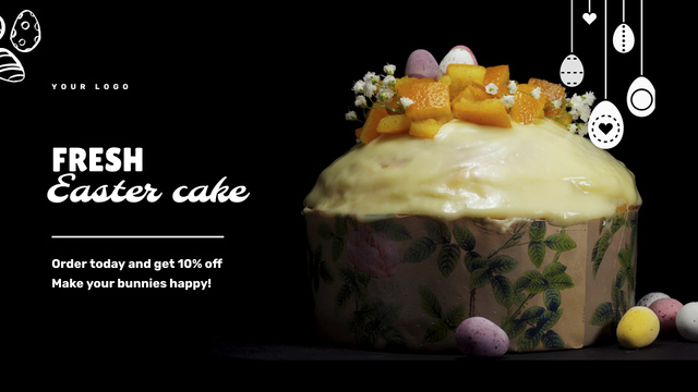 Sweet Easter Cake With Discount In Black Full HD video Modelo de Design