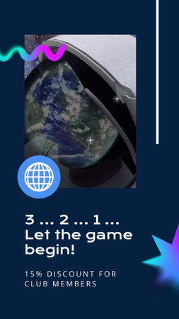 Designvorlage Weltraumspiel mit Rabatt für Clubmitglieder für Instagram Video Story