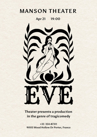 Designvorlage Ankündigung einer Theateraufführung mit Abbildung einer Frau für Poster