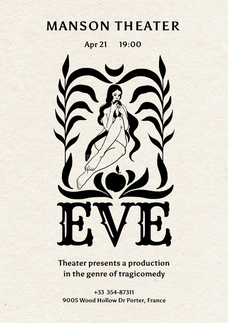 Ontwerpsjabloon van Poster van Theatrical Performance Announcement with Illustration of Woman