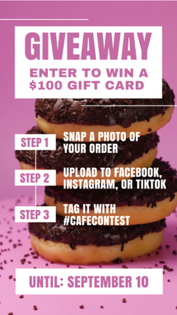 Ontwerpsjabloon van Instagram Video Story van Giveaway-aankondiging met Sweet Yummy Donuts