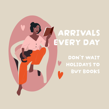 Szablon projektu Bookstore Announcement with Black Woman reading Instagram