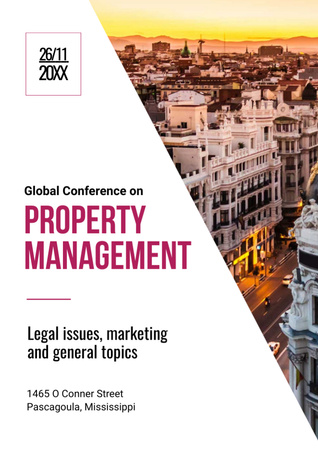 Property Management Conference with City Street View Flyer A4 Šablona návrhu