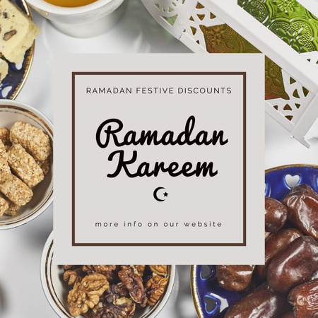Ontwerpsjabloon van Instagram van Caféadvertentie met Ramadan-snoepjes en groeten