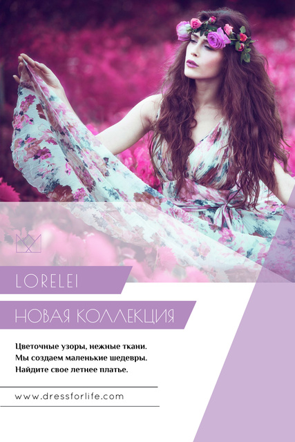 Fashion Collection Ad with Woman in Floral Dress Pinterest Design Template