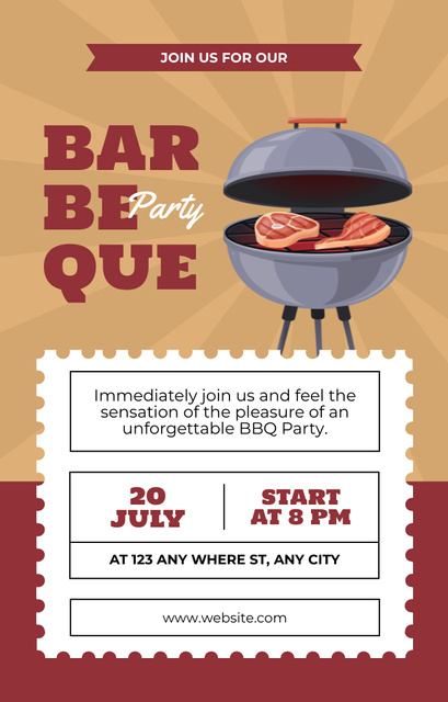 Barbeque Party Ad on Red and Brown Invitation 4.6x7.2in Tasarım Şablonu