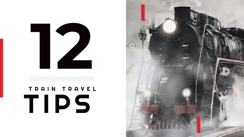 Travel tips with Old Steam Train Title 1680x945px – шаблон для дизайна