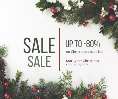 Christmas Sale Announcement with Decorated Tree Facebook Design Template
