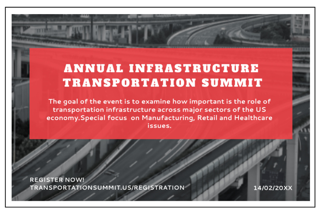 Urban Highways And Infrastructure Summit Announcement Flyer 4x6in Horizontal Design Template
