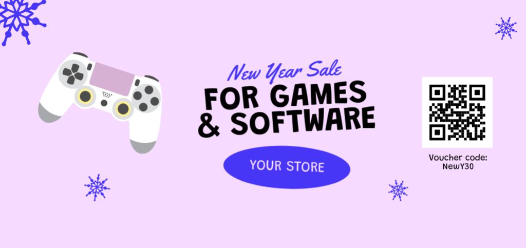 Template di design Special New Year Sale of Gaming Software Coupon Din Large