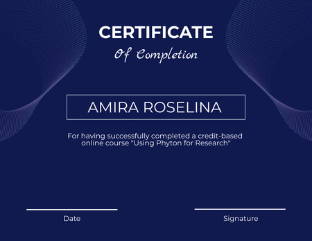 Award for Completion Software Research Course Certificate Design Template